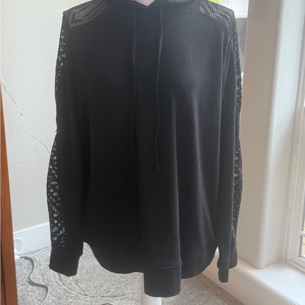 torrid Black Hooded Sweatshirt with Lace-Trim Sleeves 0086